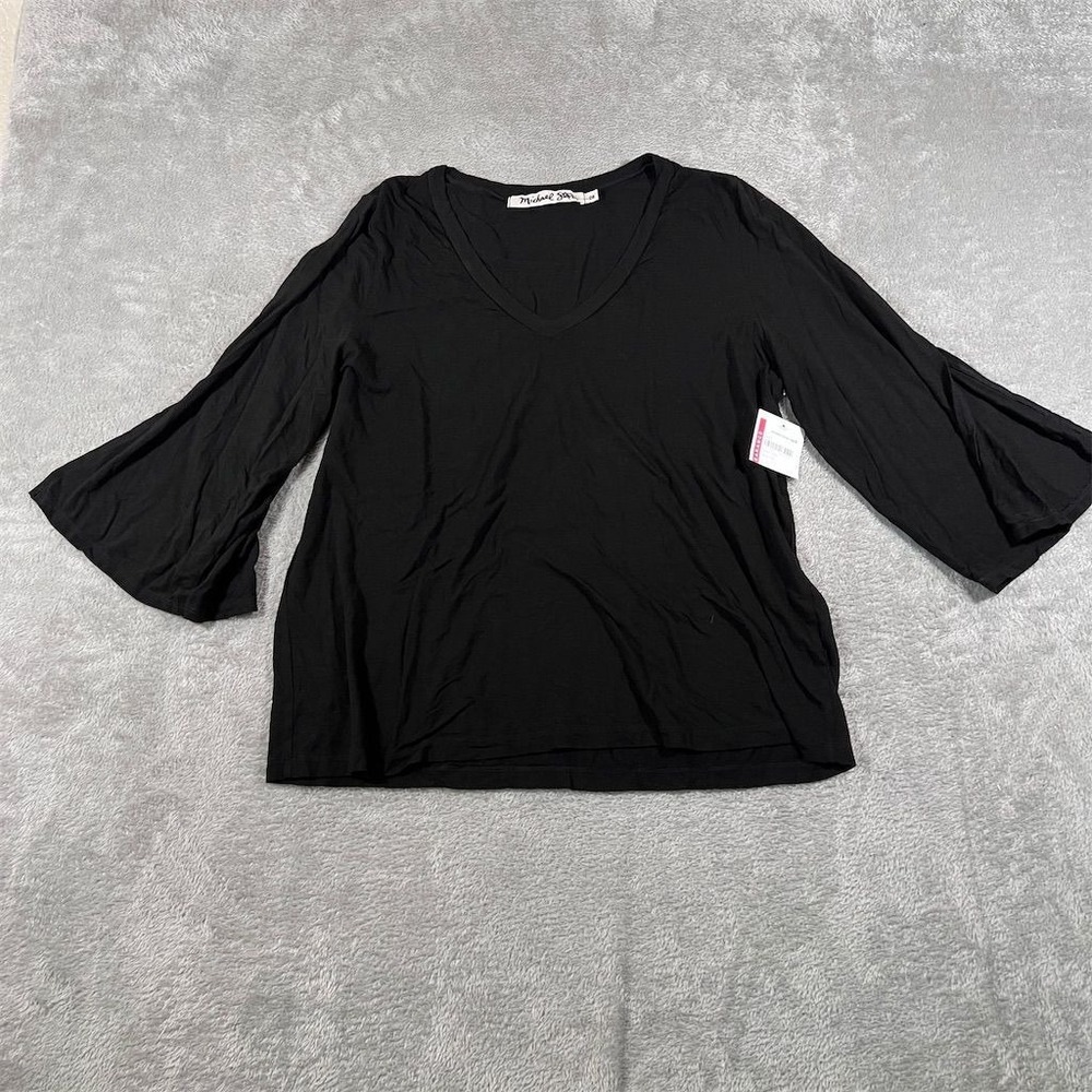 Michael Stars Women's Blouse Bell Sleeve One Size Black V-Neck NEW‎